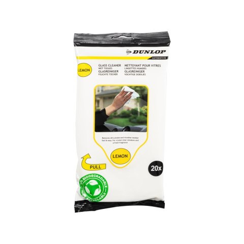 Dunlop - Chusteczki nawilżane do czyszczenia szyb 20 szt. (lemon) Dunlop - Chusteczki nawilżane do czyszczenia szyb 20 szt. (lemon)