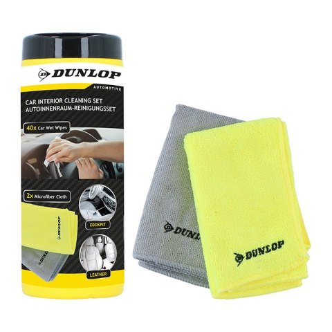 Dunlop - Zestaw ściereczek z mikrofibry + chusteczki nawilżane do wnętrza samochodu Dunlop - Zestaw ściereczek z mikrofibry + chusteczki nawilżane do wnętrza samochodu