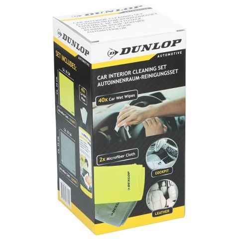 Dunlop - Zestaw ściereczek z mikrofibry + chusteczki nawilżane do wnętrza samochodu Dunlop - Zestaw ściereczek z mikrofibry + chusteczki nawilżane do wnętrza samochodu