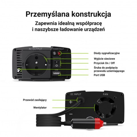 Green Cell - Przetwornica napięcia Inwerter 12V na 230V 150W/300W Czysta sinusoida Green Cell - Przetwornica napięcia Inwerter 12V na 230V 150W/300W Czysta sinusoida
