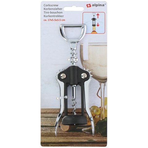 Alpina - Korkociąg / otwieracz do wina ze stali nierdzewnej 17 cm (czarny / srebrny) Alpina - Korkociąg / otwieracz do wina ze stali nierdzewnej 17 cm (czarny / srebrny)