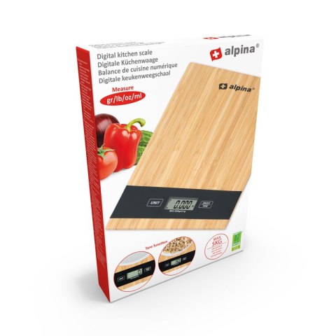 Alpina - Cyfrowa waga kuchenna bambusowa 5kg Alpina - Cyfrowa waga kuchenna bambusowa 5kg