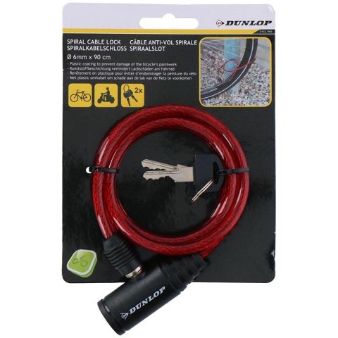 Dunlop - Zapięcie do roweru spiralne na klucz 90 cm (Czerwony) Dunlop - Zapięcie do roweru spiralne na klucz 90 cm (Czerwony)