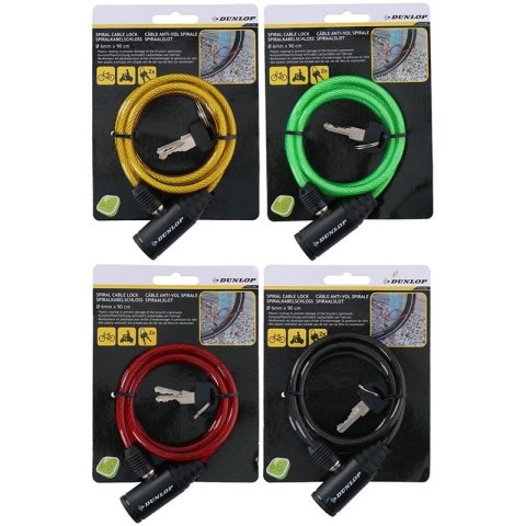 Dunlop - Zapięcie do roweru spiralne na klucz 90 cm (Czerwony) Dunlop - Zapięcie do roweru spiralne na klucz 90 cm (Czerwony)