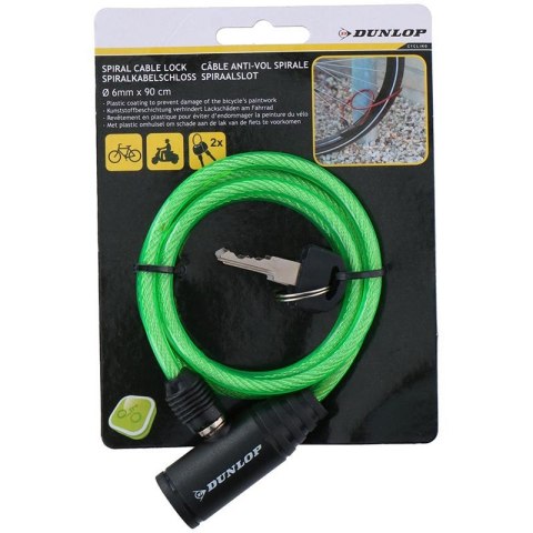 Dunlop - Zapięcie do roweru spiralne na klucz 90 cm (Zielony) Dunlop - Zapięcie do roweru spiralne na klucz 90 cm (Zielony)