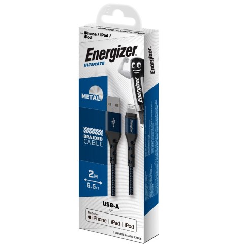 Energizer Ultimate - Kabel połączeniowy USB-A do Lightning certyfikat MFi 2m (Niebieski) Energizer Ultimate - Kabel połączeniowy USB-A do Lightning certyfikat MFi 2m (Niebieski)