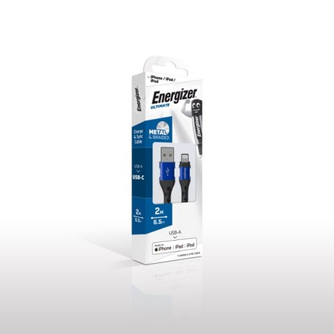 Energizer Ultimate - Kabel połączeniowy USB-A do Lightning certyfikat MFi 2m (Niebieski) Energizer Ultimate - Kabel połączeniowy USB-A do Lightning certyfikat MFi 2m (Niebieski)