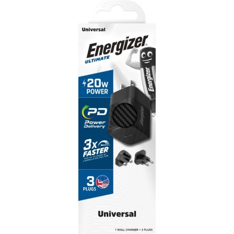 Energizer Ultimate - Ładowarka sieciowa Multiplug EU / UK / US GaN USB-C 20W PD (Czarny) Energizer Ultimate - Ładowarka sieciowa Multiplug EU / UK / US GaN USB-C 20W PD (Czarny)