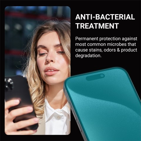 Crong Anti-Bacterial 3D Armour Glass - Szkło hartowane 9H Full Glue do iPhone 16 Pro Max + ramka instalacyjna Crong Anti-Bacterial 3D Armour Glass - Szkło hartowane 9H Full Glue do iPhone 16 Pro Max + ramka instalacyjna