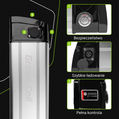 Green Cell - Bateria GC Silverfish do roweru elektrycznego E-Bike z ładowarką 36V 15Ah 540Wh Li-Ion XLR 3 PIN Green Cell - Bateria GC Silverfish do roweru elektrycznego E-Bike z ładowarką 36V 15Ah 540Wh Li-Ion XLR 3 PIN