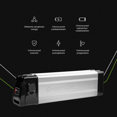 Green Cell - Bateria GC Silverfish do roweru elektrycznego E-Bike z ładowarką 36V 15Ah 540Wh Li-Ion XLR 3 PIN Green Cell - Bateria GC Silverfish do roweru elektrycznego E-Bike z ładowarką 36V 15Ah 540Wh Li-Ion XLR 3 PIN