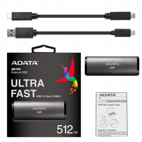 Adata Dysk zewnętrzny SSD SE760 512GB Tytanowy ADATA Adata Dysk zewnętrzny SSD SE760 512GB Tytanowy ADATA