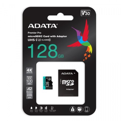 Adata Karta pamięci microSD Premier Pro 128 GB UHS1 U3 V30 A2 + adapter ADATA Adata Karta pamięci microSD Premier Pro 128 GB UHS1 U3 V30 A2 + adapter ADATA
