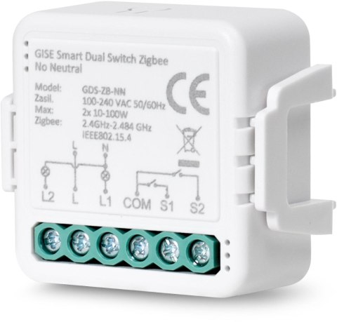 GISE Smart Podwójny moduł przekaźnikowy (bez N) Zigbee | Tuya | GDS-ZB-NN GISE GISE Smart Podwójny moduł przekaźnikowy (bez N) Zigbee | Tuya | GDS-ZB-NN GISE