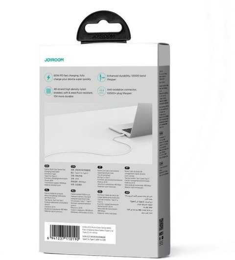 Kabel USB-C / USB-C Joyroom SA34-CC3 100cm 60W 5A PD w oplocie biały JOYROOM Kabel USB-C / USB-C Joyroom SA34-CC3 100cm 60W 5A PD w oplocie biały JOYROOM
