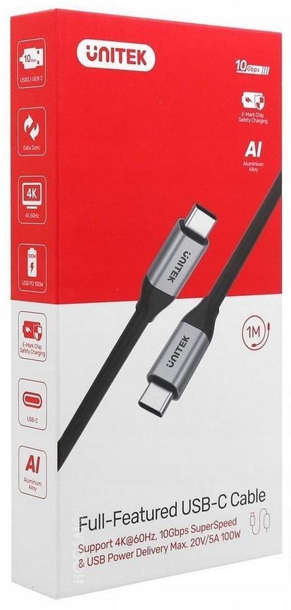 Przewód USB Unitek C14082ABK USB-C na USB-C 10Gbps 4K 60Hz 20V/5A UNITEK Przewód USB Unitek C14082ABK USB-C na USB-C 10Gbps 4K 60Hz 20V/5A UNITEK