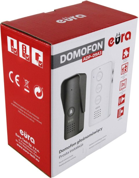 Domofon EURA ADP-09A3 czarny, głośnomówiący EURA Domofon EURA ADP-09A3 czarny, głośnomówiący EURA