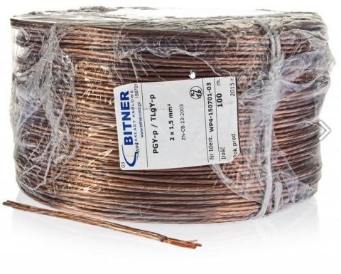 PRZEWÓD GŁOŚNIKOWY BITNER BiTsound PGY-p (TLgY) 2x0,75mm2 ROLKA 100m. BITNER PRZEWÓD GŁOŚNIKOWY BITNER BiTsound PGY-p (TLgY) 2x0,75mm2 ROLKA 100m. BITNER