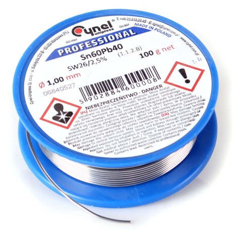 CYNA LUTOWNICZA CYNEL SZPULKA 100G 1MM Sn60Pb40 SW26 CYNEL UNIPRESS CYNA LUTOWNICZA CYNEL SZPULKA 100G 1MM Sn60Pb40 SW26 CYNEL UNIPRESS