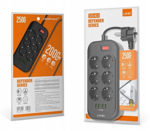 Listwa zasilająca LDNIO SE6403 6 Gniazd + 4x USB Przedłużacz LUXURY-GOODS Listwa zasilająca LDNIO SE6403 6 Gniazd + 4x USB Przedłużacz LUXURY-GOODS