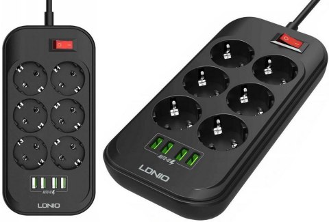 Listwa zasilająca LDNIO SE6403 6 Gniazd + 4x USB Przedłużacz LUXURY-GOODS Listwa zasilająca LDNIO SE6403 6 Gniazd + 4x USB Przedłużacz LUXURY-GOODS