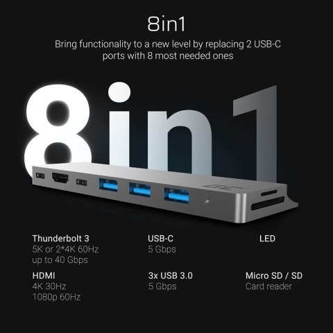 Green Cell Connect60 - Adapter HUB 8w1 (Thunderbolt 3, USB-C, HDMI, 3x USB 3.0) Green Cell Connect60 - Adapter HUB 8w1 (Thunderbolt 3, USB-C, HDMI, 3x USB 3.0)