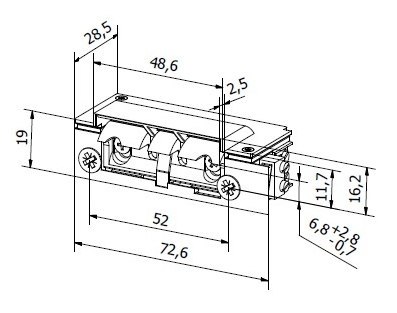 Elektrozaczep HARTTE XS12U-C seria XS (R5) 12V standard z wyślizgiem BIRA Elektrozaczep HARTTE XS12U-C seria XS (R5) 12V standard z wyślizgiem BIRA