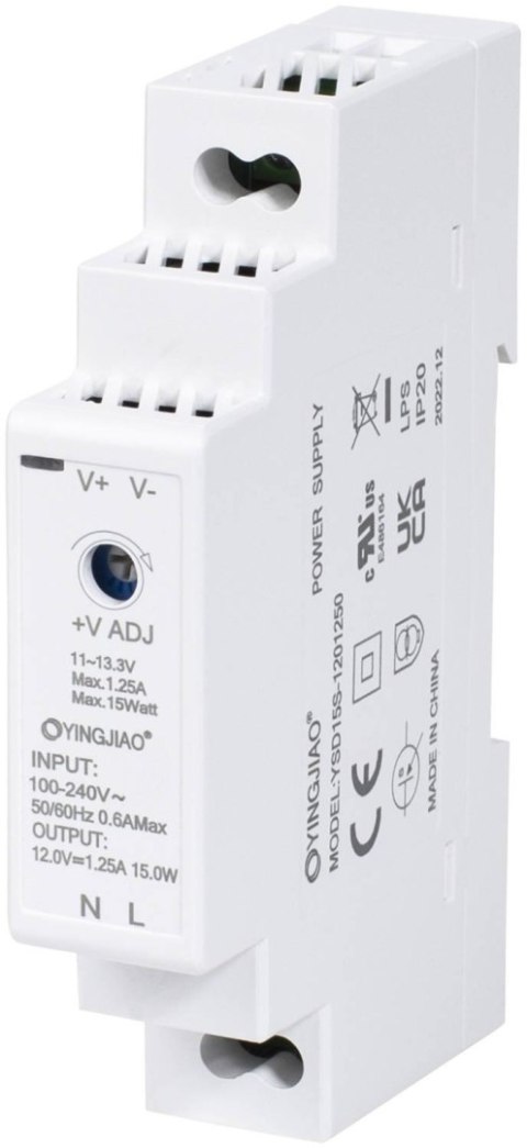 ZASILACZ IMPULSOWY NA SZYNĘ DIN YINGJIAO YSD15S-1201250 12V/15W/1.25A YINGJIAO ZASILACZ IMPULSOWY NA SZYNĘ DIN YINGJIAO YSD15S-1201250 12V/15W/1.25A YINGJIAO