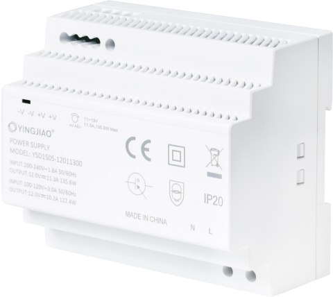 ZASILACZ IMPULSOWY NA SZYNĘ DIN YINGJIAO YSD150S-12011300 12V/136W/11,3A YINGJIAO ZASILACZ IMPULSOWY NA SZYNĘ DIN YINGJIAO YSD150S-12011300 12V/136W/11,3A YINGJIAO