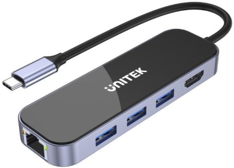 Unitek D1084A Hub USB-C 3.1 RJ-45 3xUSB-A HDMI 4K PD100W UNITEK Unitek D1084A Hub USB-C 3.1 RJ-45 3xUSB-A HDMI 4K PD100W UNITEK