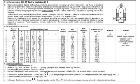 SZEKLA PODŁUŻNA KL.6 GM-SP 2.0T WLL SZEKLA PODŁUŻNA KL.6 GM-SP 2.0T WLL