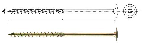 WKRĘT DO DREWNA Z KOŁNIERZEM NA TORX OCYNK ŻÓŁTY 6*300MM T30