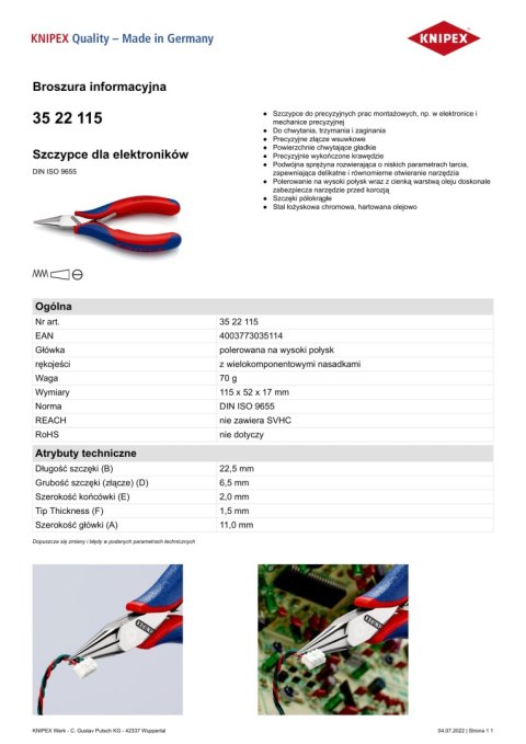 SZCZYPCE DLA ELEKTRONIKÓW 115MM SZCZYPCE DLA ELEKTRONIKÓW 115MM