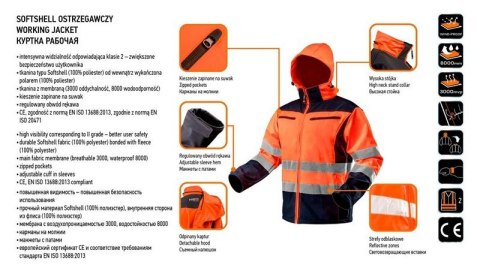 KURTKA SOFTSHELL Z KAPTUREM POMARAŃCZOWA, ROZMIAR XXL