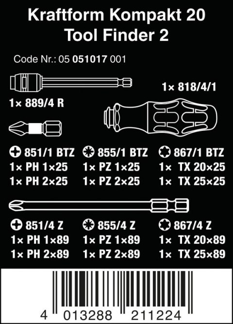 ZESTAW WKRĘTAKÓW KRAFTFORM KOMPAKT TOOL FINDER 2, 13CZ. ZESTAW WKRĘTAKÓW KRAFTFORM KOMPAKT TOOL FINDER 2, 13CZ.