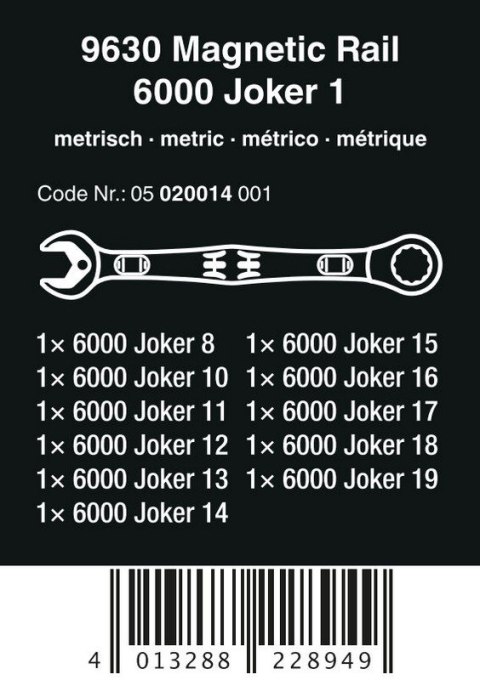 ZESTAW KLUCZY PŁAS.-OCZK. Z GRZECH. 6000 JOKER 1+LISTA MAGN. ZESTAW KLUCZY PŁAS.-OCZK. Z GRZECH. 6000 JOKER 1+LISTA MAGN.