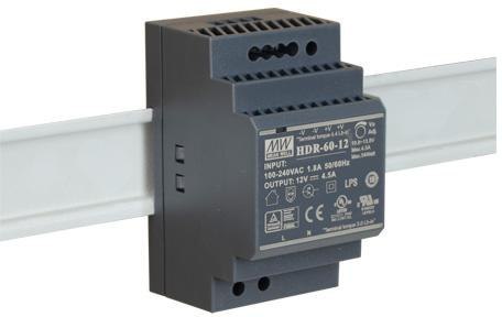 ZASILACZ IMPULSOWY NA SZYNĘ DIN MEAN WELL HDR-60-12 12V/60W/4.5A MEAN WELL ZASILACZ IMPULSOWY NA SZYNĘ DIN MEAN WELL HDR-60-12 12V/60W/4.5A MEAN WELL