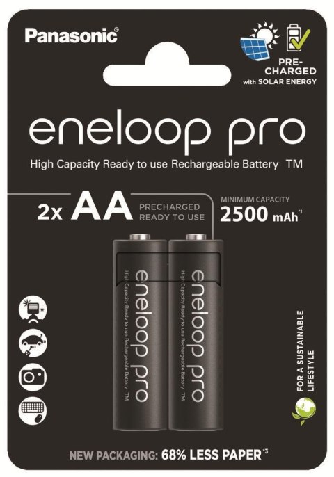 Akumulatorki R6 / AA Panasonic Eneloop PRO 2500mAh Ni-MH BK-3HCDE/2BE (blister 2 szt.) PANASONIC Akumulatorki R6 / AA Panasonic Eneloop PRO 2500mAh Ni-MH BK-3HCDE/2BE (blister 2 szt.) PANASONIC