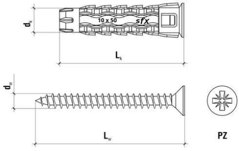 Kołek uniwersalny 8x40/50, wkręt z łbem stożkowym, Masterbox (SFXP-08040050 x 50szt.) WKRĘT-MET Kołek uniwersalny 8x40/50, wkręt z łbem stożkowym, Masterbox (SFXP-08040050 x 50szt.) WKRĘT-MET