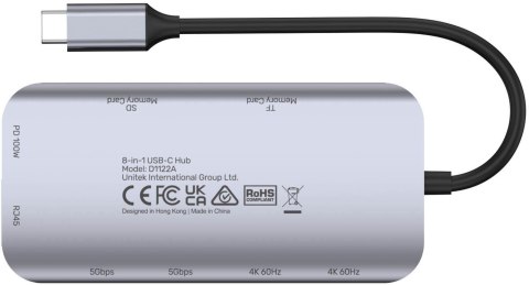 Unitek D1122A01 Aktywny hub USB-C 5Gbps, 2x HDMI 4K, czytnik kart, RJ-45, PD 100W UNITEK Unitek D1122A01 Aktywny hub USB-C 5Gbps, 2x HDMI 4K, czytnik kart, RJ-45, PD 100W UNITEK