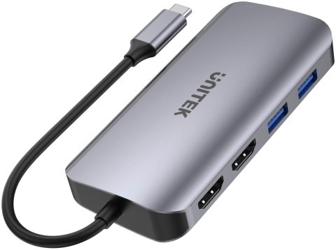 Unitek D1122A01 Aktywny hub USB-C 5Gbps, 2x HDMI 4K, czytnik kart, RJ-45, PD 100W UNITEK Unitek D1122A01 Aktywny hub USB-C 5Gbps, 2x HDMI 4K, czytnik kart, RJ-45, PD 100W UNITEK