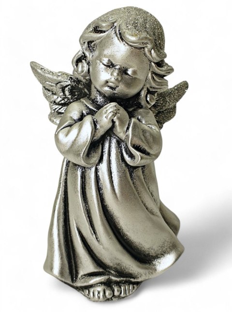 SREBRNY ANIOŁEK FIGURKA DEKORACYJNA ANIOŁ Z BROKATEM 13CM SREBRNY ANIOŁEK FIGURKA DEKORACYJNA ANIOŁ Z BROKATEM 13CM