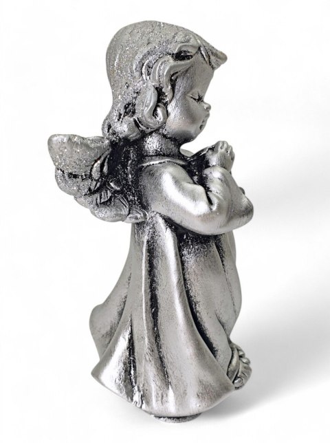 SREBRNY ANIOŁEK FIGURKA DEKORACYJNA ANIOŁ Z BROKATEM 13CM SREBRNY ANIOŁEK FIGURKA DEKORACYJNA ANIOŁ Z BROKATEM 13CM