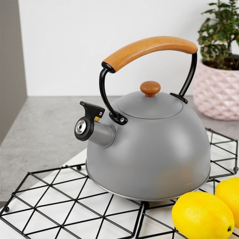 Czajnik stalowy tradycyjny z gwizdkiem gaz indukcja szary WOODEN 2,9 l Czajnik stalowy tradycyjny z gwizdkiem gaz indukcja szary WOODEN 2,9 l