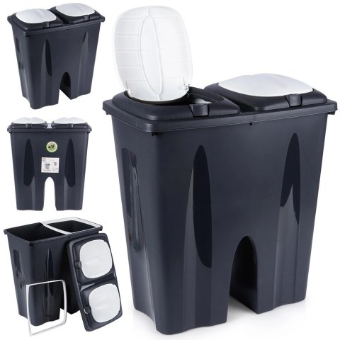 Kosz na śmieci plastikowy czarny podwójny 2x25 l Kosz na śmieci plastikowy czarny podwójny 2x25 l