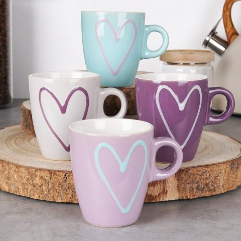Kubek ceramiczny w serca zestaw komplet kubków do picia kawy herbaty 230 ml 4 sztuki Kubek ceramiczny w serca zestaw komplet kubków do picia kawy herbaty 230 ml 4 sztuki