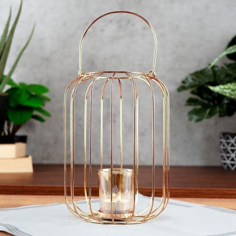 Lampion świecznik na świeczkę tealight metalowy złoty 21,5 cm Lampion świecznik na świeczkę tealight metalowy złoty 21,5 cm