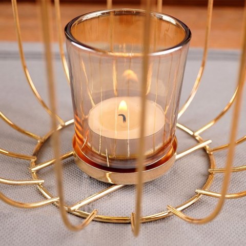Lampion świecznik na świeczkę tealight metalowy złoty 21,5 cm Lampion świecznik na świeczkę tealight metalowy złoty 21,5 cm