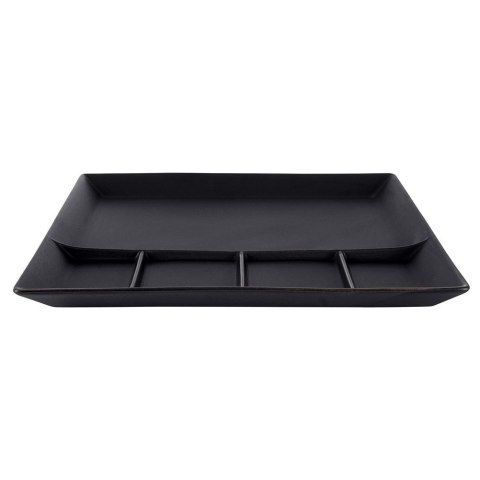 Talerz obiadowy dzielony na przekąski porcelanowy czarny 25x25 cm