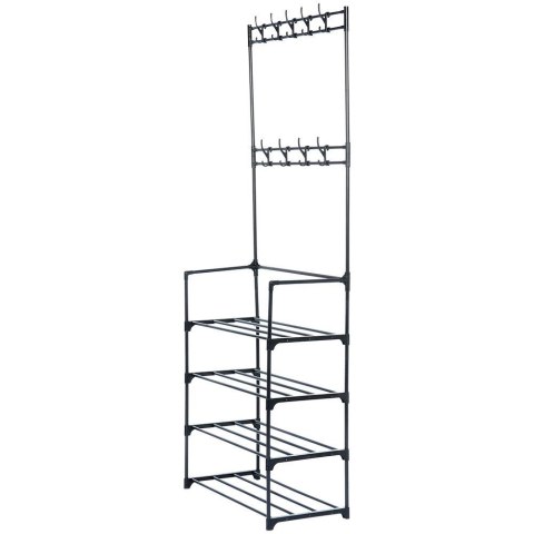 Wieszak na ubrania z regałem na buty metalowy czarny 57x28x156 cm Wieszak na ubrania z regałem na buty metalowy czarny 57x28x156 cm